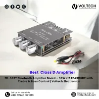 Wuzhi Audio ZK-502T + App Bluetooth Amplifier Board – 50W x 2, Treble & Bass Control | Voltech Electronics